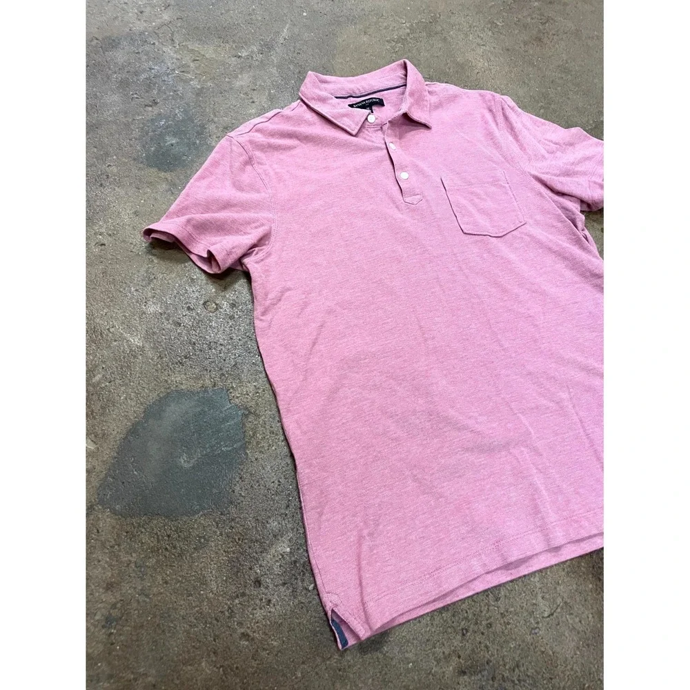 Banana Republic Polo‎ Shirt Mens Medium Pink Cotton 1/4 Button Performance Golf